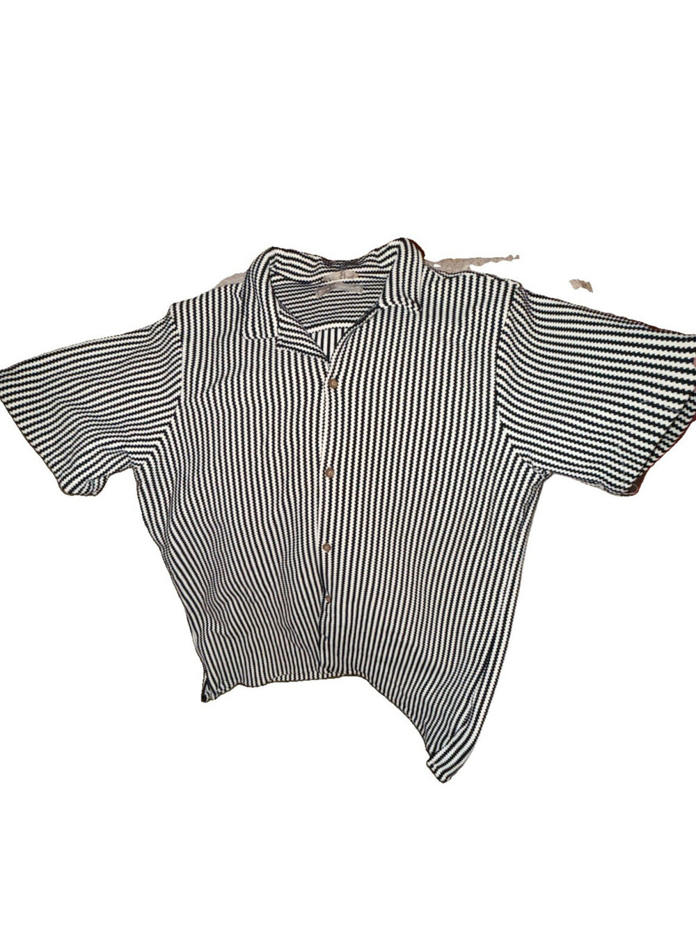 Men Distortion brand black and white geometric striped button-down shirt lg